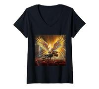 Donna Fantasy Griffon Suonare il pianof Maglietta con Collo a V
