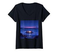 Donna Fantasy Night Sea Road Maglietta con Collo a V