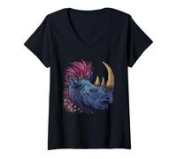 Donna Fantasy Punk Rock Rinoceronte Maglietta con Collo a V