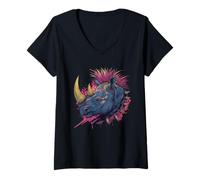 Donna Fantasy Punk Rock Rinoceronte Maglietta con Collo a V
