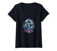 Donna Fantasy Warrior Mystic Dragon Sword Flame Maglietta con Collo a V