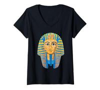 Donna Faraone Egiziano King Tut Tutankhamen Design Distressed Maglietta con Collo a V