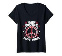 Donna Fare Musica Non Guerra - Peace Activism Maglietta con Collo a V