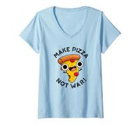 Donna Fare Pizza Non Guerra Divertente Pace Pun Maglietta con Collo a V