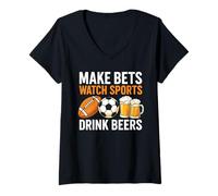 Donna Fare scommesse Guarda Sport Bere Birre Scommesse Bere Calcio Maglietta con Collo a V