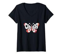 Donna Farfalla Canada - Bandiera Canadese Colori Souvenir Maglietta con Collo a V