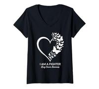 Donna Farfalla Cuore I Am A Fighter Polmonare Cancer Awareness Maglietta con Collo a V