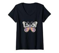 Donna Farfalla Londra - Personalizzato Carino Nome Word Art Maglietta con Collo a V