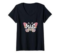 Donna Farfalla Mae - Personalizzato Carino Nome Word Art Maglietta con Collo a V