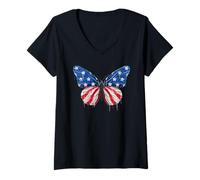 Donna Farfalla patriottica, 4 luglio, bandiera americana Maglietta con Collo a V
