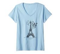 Donna Farfalle a Parigi - Parigi Torre Eiffel Graphic Design Maglietta con Collo a V