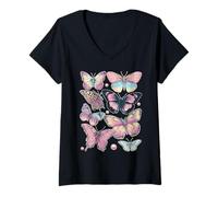 Donna Farfalle Colorate Dreamy Art y2k 2000s Pastello estetica Maglietta con Collo a V