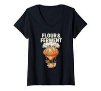 Donna Farina & Ferment Baker Power Artisan Bread Lover Making Homem Maglietta con Collo a V