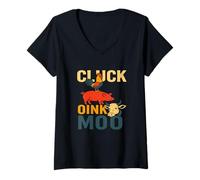Donna Farm Cluck Oink Moo Animale Suono Umorismo Divertente Contadino Maglietta con Collo a V