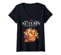Donna Farm Fresh Autumn Harvest Trendy Bounty Veggies Stagione Autunnale Maglietta con Collo a V