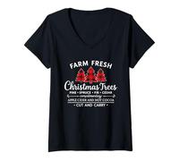 Donna Farm Fresh Christmas Trees Plaid Tree Rustic Farmhouse Xmas Maglietta con Collo a V