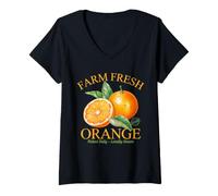 Donna Farm Fresh Orange Picked Dairy Locally Growns Vintage Maglietta con Collo a V
