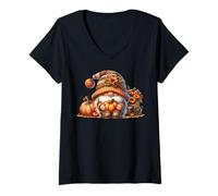Donna Farm Fresh Pumpkin GNOME for Women Kids Cute Pumpkin Fall Maglietta con Collo a V