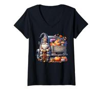 Donna Farm Fresh Pumpkin GNOME with GNOME Garden Sign Pumpkin Fall Maglietta con Collo a V