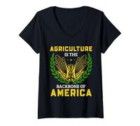 Donna Farmer Agriculture America Backbone Mais Rural Pride Messaggio Maglietta con Collo a V