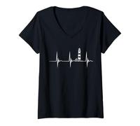 Donna Faro Battito cardiaco ECG Pulse Seaside House Vela Mare Maglietta con Collo a V
