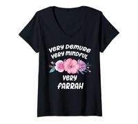 Donna Farrah Personalized Very Demure Very Mindful Farrah Name Maglietta con Collo a V