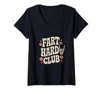 Donna Fart Hard Club - Divertente Groovy Farting Umorismo Maglietta con Collo a V