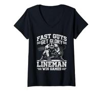 Donna Fast Guys Get Glory Lineman Offensive Football Games His/Her Maglietta con Collo a V