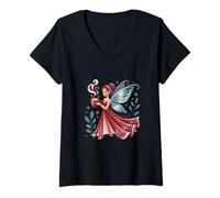 Donna Fata Invernale Fantasia con Ali Blu e Vestito Rosso Maglietta con Collo a V