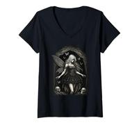 Donna Fata Oscura Goth Strega Foresta Gotica Horror Estetica Maglietta con Collo a V