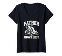 Donna Father Mows Best Lawn Mower Tractor Yard Taglio Umorismo divertente Maglietta con Collo a V
