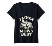 Donna Father Mows Best Riding Lawn Mower Dad Yard Care Tractor Maglietta con Collo a V