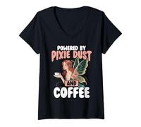 Donna Fatina creata da Pixie Dust And Coffee Graphic Women Fairy Maglietta con Collo a V