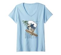 Donna Fatti sotto! Llama e Bradipo Surf Art Lifestyle Fun Maglietta con Collo a V