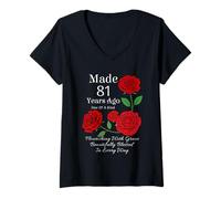 Donna Fatto 81 Anni Fa Rose Flower 81 Anni 81° Compleanno Maglietta con Collo a V