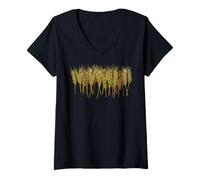 Donna Fattoria del Grano Country Farmer Western Style Rurale Moda Oro Maglietta con Collo a V