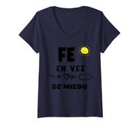 Donna Fe en vez de Miedo Camisetas cristianas para Regalo Maglietta con Collo a V