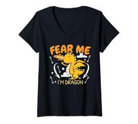 Donna Fear Me I'm Dragon Flying Beast Myth Dragon Whisperer Maglietta con Collo a V