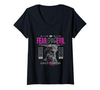 Donna Fear No Evil | Salmo 23 Ispirato Design Urbano Maglietta con Collo a V