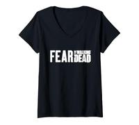 Donna Fear The Walking Dead Horizontal Logo Maglietta con Collo a V