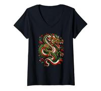 Donna Fearless Mexican Dragon Mexico Pride Fantasy Design Maglietta con Collo a V