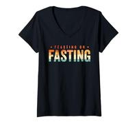 Donna Feasting on Fasting Maglietta con Collo a V
