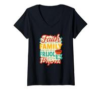 Donna Fede, Famiglia, Frijoles, Patrimonio ispanico con Sapore Latino Maglietta con Collo a V