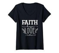 Donna Fede Speranza Amore 1 Corinzi 13:13 Stile Vintage Maglietta con Collo a V