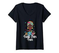 Donna Fede sulla Paura Afrocentric Headwrap Maglietta con Collo a V