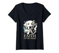 Donna Fede sulla paura Labrador Retriever Cane Religioso Cristiano Maglietta con Collo a V