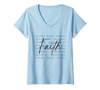 Donna Fede Tipografia Parola Collage Inspirational Christian Maglietta con Collo a V