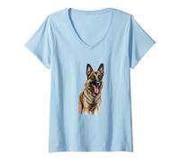 Donna Fedele Belga Malinois Ritratto Opera d'Arte Cool Maglietta con Collo a V