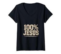 Donna Fedele Cristiano 100% Gesù Spiritualità Maglietta con Collo a V