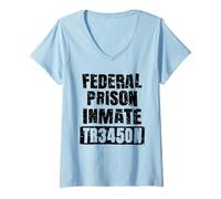 Donna Federal Prison Jail Inmate Uniform Number Funny Halloween Maglietta con Collo a V